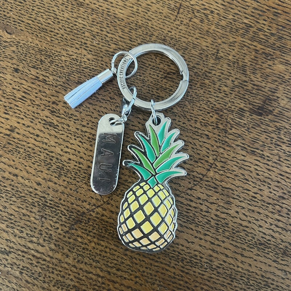 Pacific Creation Bag Charm Key Fob Chain Pineapple Maui Silver tone  Purse Charm
